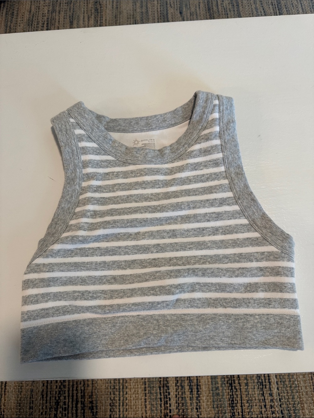 aerie Gray and White Striped Crop Tank